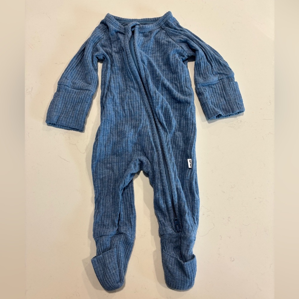 Little Sleepies Heather Blue Ribbed Zippy - PREEMIE